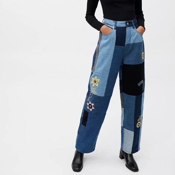 Urban Outfitters Denim - Urban Outfitters BDG Patchwork Embroidered High Waist Baggy Jeans Artsy Size 27